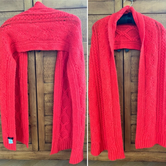 🧶Oversized Thick Soft Coral-Red Cable Knit Wool Blend Scarf | J. Crew 15” x 78” - Picture 13 of 17